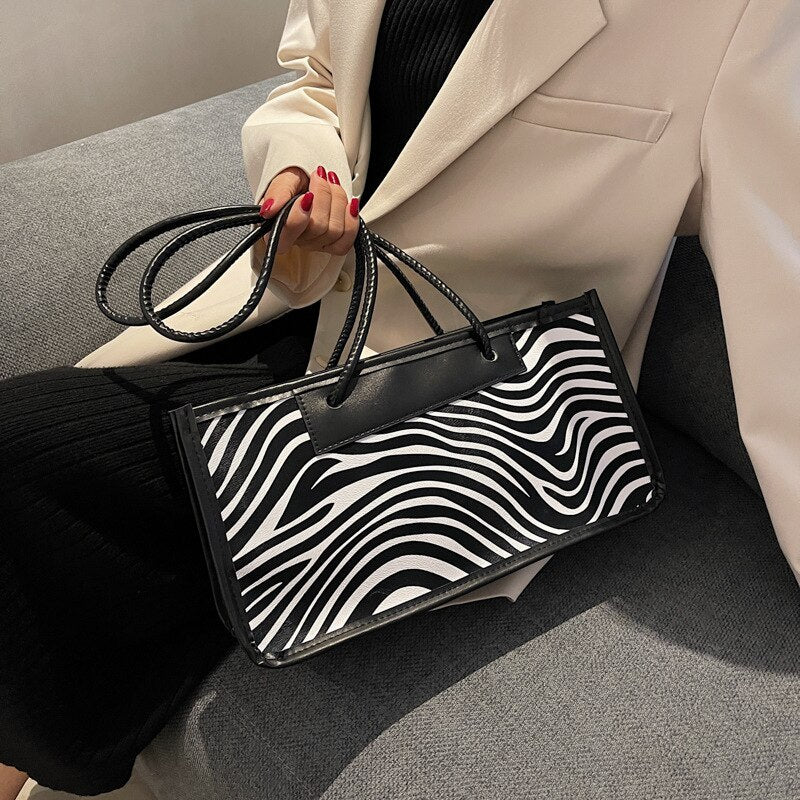 Zebra Striped Shoulder Bags Women Vintage Chic PU Leather Korean Style Ladies All-match Daily Bolsa Large Capacity High Quality