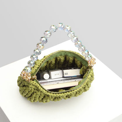 Multicolor Hand Knitted Beaded Single Shoulder Underarm Handbag Women&#39;s Customized Bag