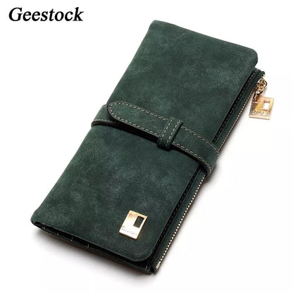 Geestock Women Long Wallets Coin Purse PU Matte Two Fold Wallets Zipper Mobile Phone Design Card Holder Ladies Clutches Wallet