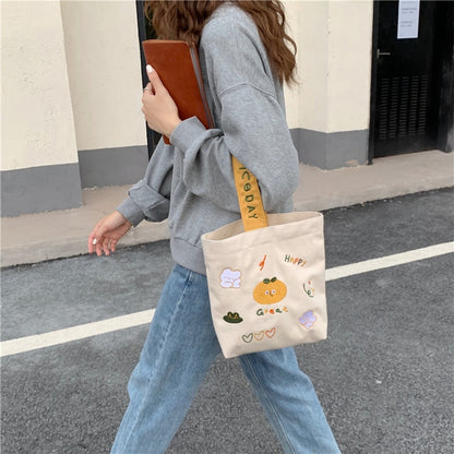 Female Embroidery Lunch Bento Bag Fashion Design Ladies Clutch Purse Handbags Cute Cartton Women Small Bucket Shoulder Bags