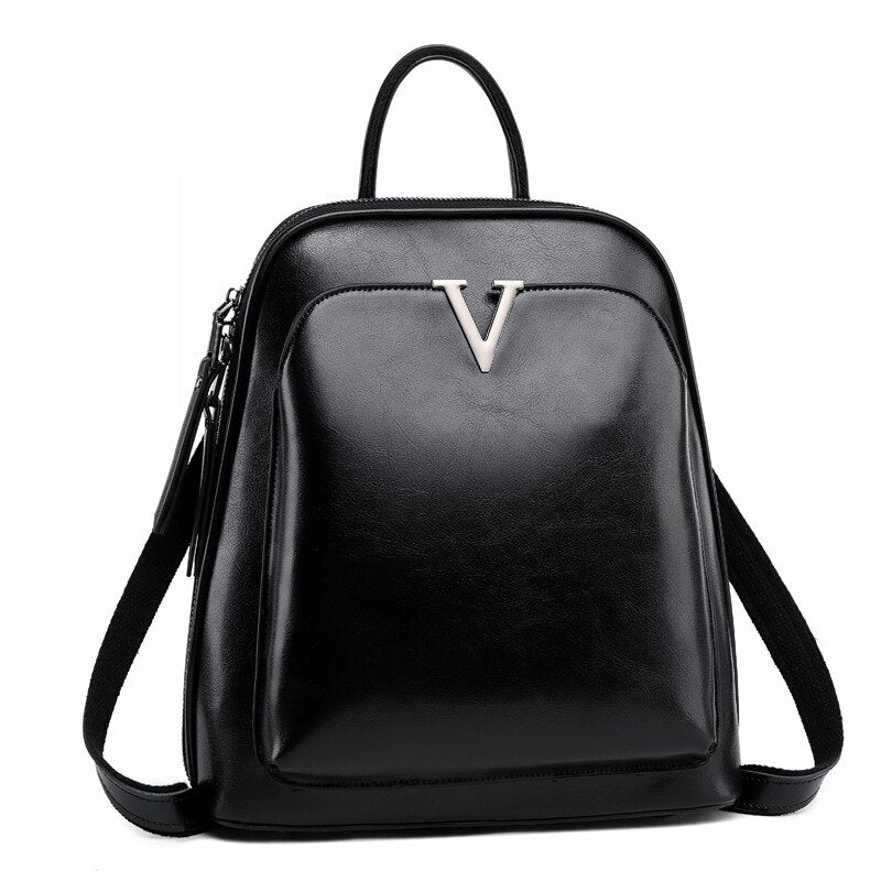 New Women&#39;s Bag Real Fur Backpack Oil Wax Leather Backpack Ladies Retro Schoolbag Fashion Vintage Shoulder Bag Women Handbags