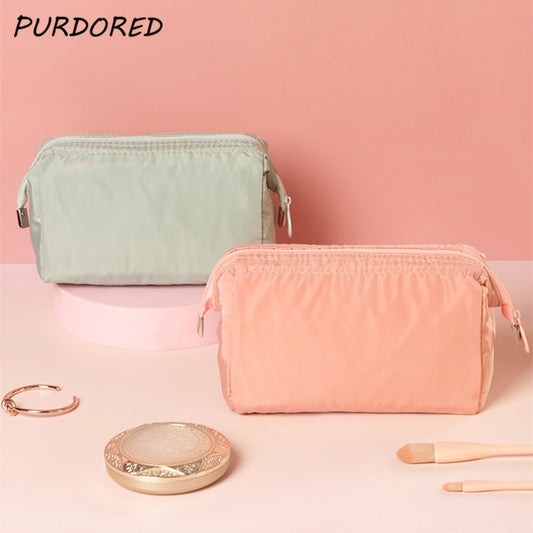 PURDORED 1 Pc Solid Color Women Cosmetic Bag Zipper Travel Makeup Organizer Bag Female Toiletry Washing Bag Make Up Organizer