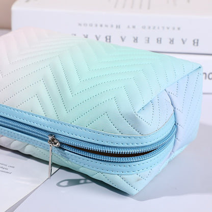 PURDORED 1 Pc Gradient Color Makeup Bag for Women Zipper Velvet Cosmetic Bag Pouch Travel Large Female Make Up Pouch Necessaries