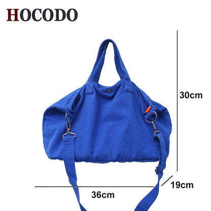 HOCODO Fashion Women Shoulder Bag Large Capacity Crossbody Canvas Bag Solid Color Leisure Travel Bag College Student Schoolbag