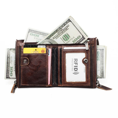 Women&#39;s Wallet Short Fashion Men&#39;s Wallet Leather Wallet Double Zipper Bag Changing Multifunctional Wallet