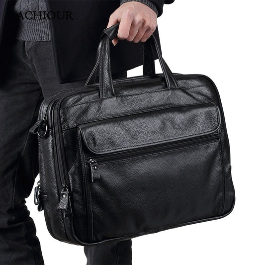 Large Men Leather Handbgs Male Genuine Leather Business Travel Brifcases Bag Men&#39;s 15.6 Inch Laptop Shoulder Bag Business A4 Bag