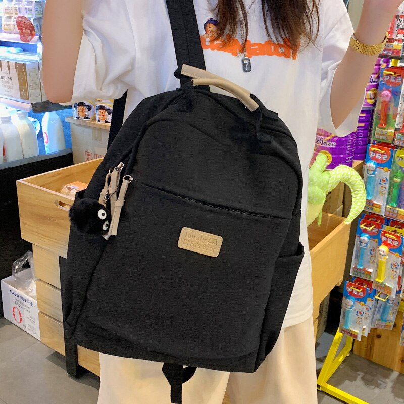 Large Capacity Fashionable Schoolgirl Pure Color Backpack Casual Campus Simple Style Schoolbag Women Waterproof Travelling Bag