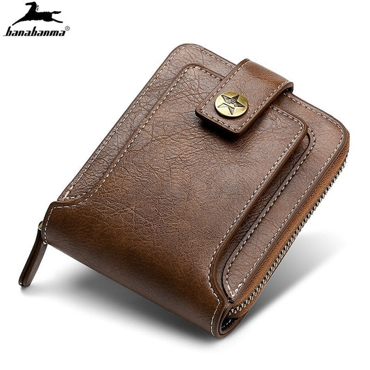 Men&#39;s Wallets Genuine Leather Wallets New Folding Zipper Wallets Coin Wallets Business Card Bags Vintage Superior Quality