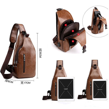 Male Shoulder Bag USB Charging Crossbody Chest Bag For Men Anti Theft Chest Waist Pack Trip Messenger Bags Single Strap Back Bag