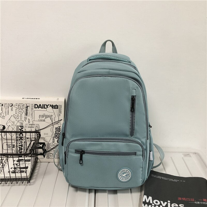 Solid Color Multi-pocket Waterproof Nylon Women Backpack Female Large Capacity Travel Bag for Teenage Girls Schoolbag Bookbag
