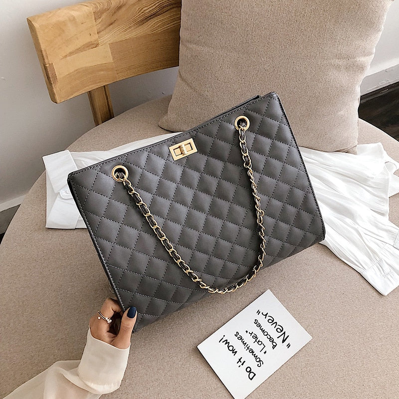 Luxury Large Handbag Women Diamond Lattice Shoulder Bags Designer Leather Big Tote Bag Female Chain Plaid Shopper Crossbody Bag