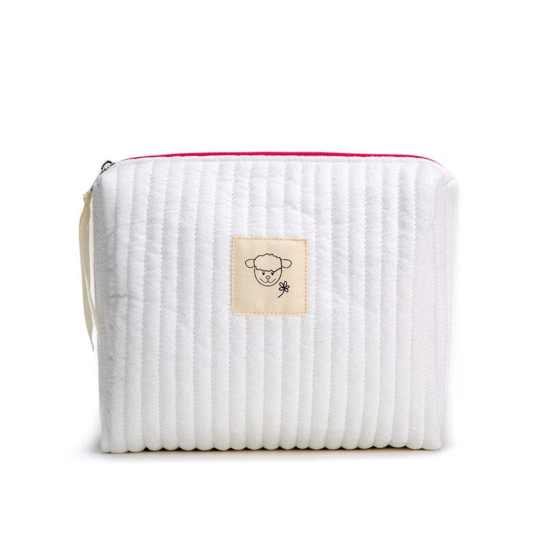 Korean Quilted Cosmetic Bag For Women Makeup Storage Bag Large Toiletry Bags Pure Color Female Beauty Case Cotton Cosmetic Pouch