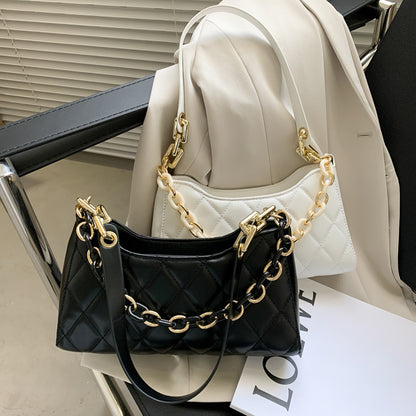 Youth Ladies Simple Versatile Bag Women Lattice Pattern Shoulder Underarm Bag PU Portable Chain Handbags Totes New Fashion