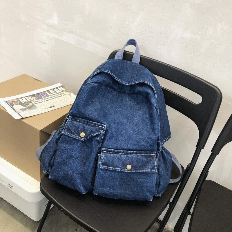 New  Women Denim Backpack Female Personality Travel College Style Casual School Bag