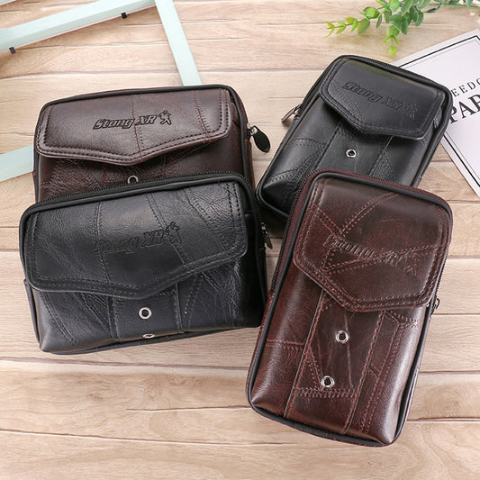 Men Cowhide Leather Fanny Waist Bag Classic Texture Creative Delicate Design Chic Business Solid Mobile Phone Belt Bum Pouch