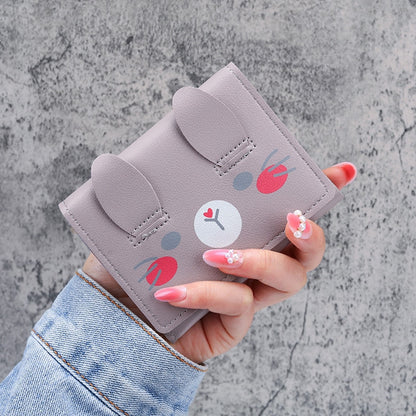 Short Wallets Student Cute Cartoom Purses Women Fashion Pattern Women&#39;s Mini Solid Color Tri-fold Student Wallet Card Holder