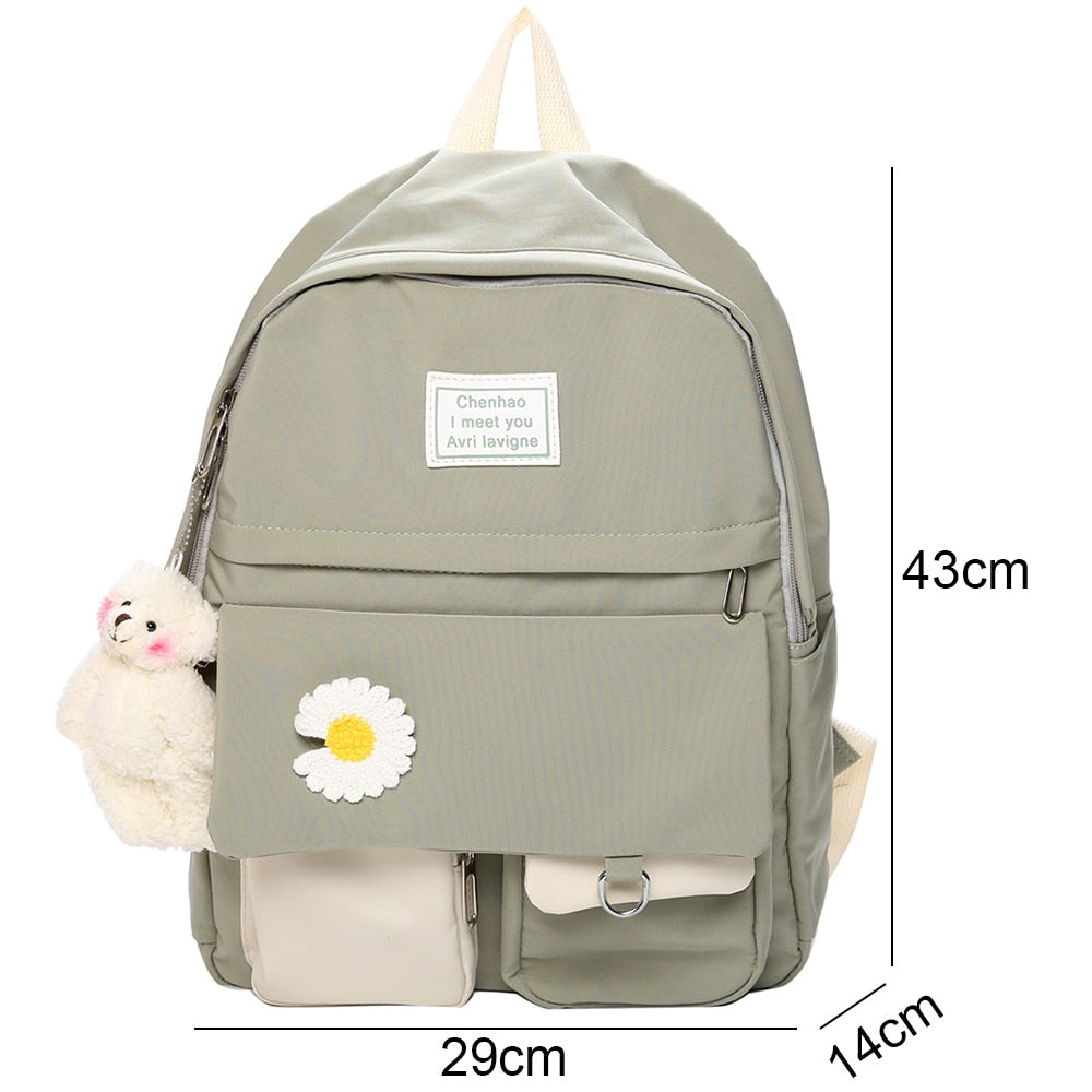 Girl College Student Backpack Cute Flower Nylon Women School Bag Lady Kawaii Backpack Female Fashion Bags Book Trendy Travel New