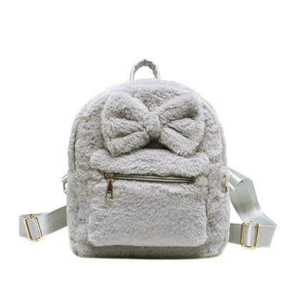 Kawaii Bow Plush Women Backpacks Soft Fluffy Bags Furry Bags For Women Faux Fur Shoulders Bag Winter New Bags Mini Backpack