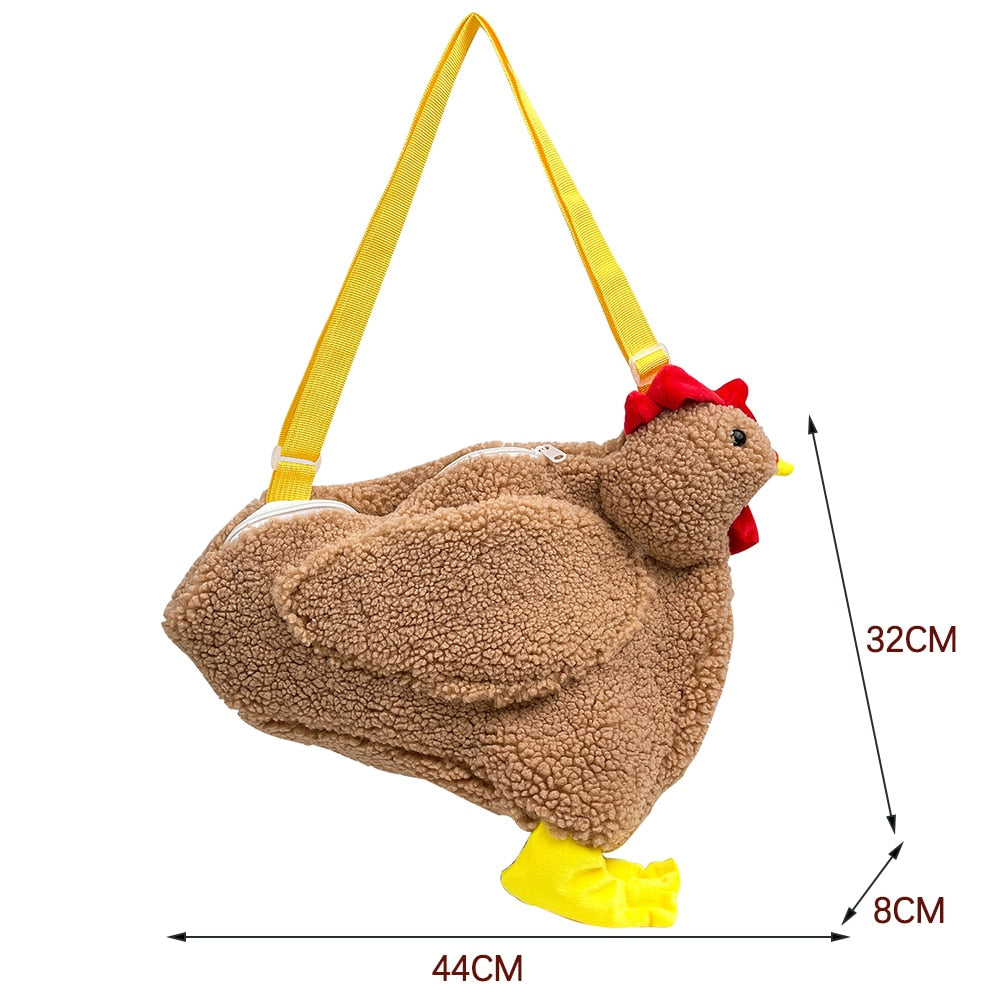 Cute Cartoon Hen Shape Women Crossbody Bags Fashion Plush Shoulder Bags Casual Pure Color Ladies Small Messenger Bags Handbags