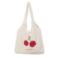 Women Plush Cherry Embroidery Tote Shoulder Bag Fluffy Canvas Handbags Lamb Like Fabric Large Shopping Bags Girls Cute Book Bag