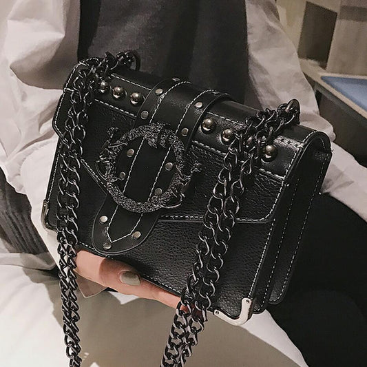 European Fashion Female Square Bag New Quality PU Leather Women&#39;s Designer Handbag Rivet Lock Chain Shoulder Messenger bags