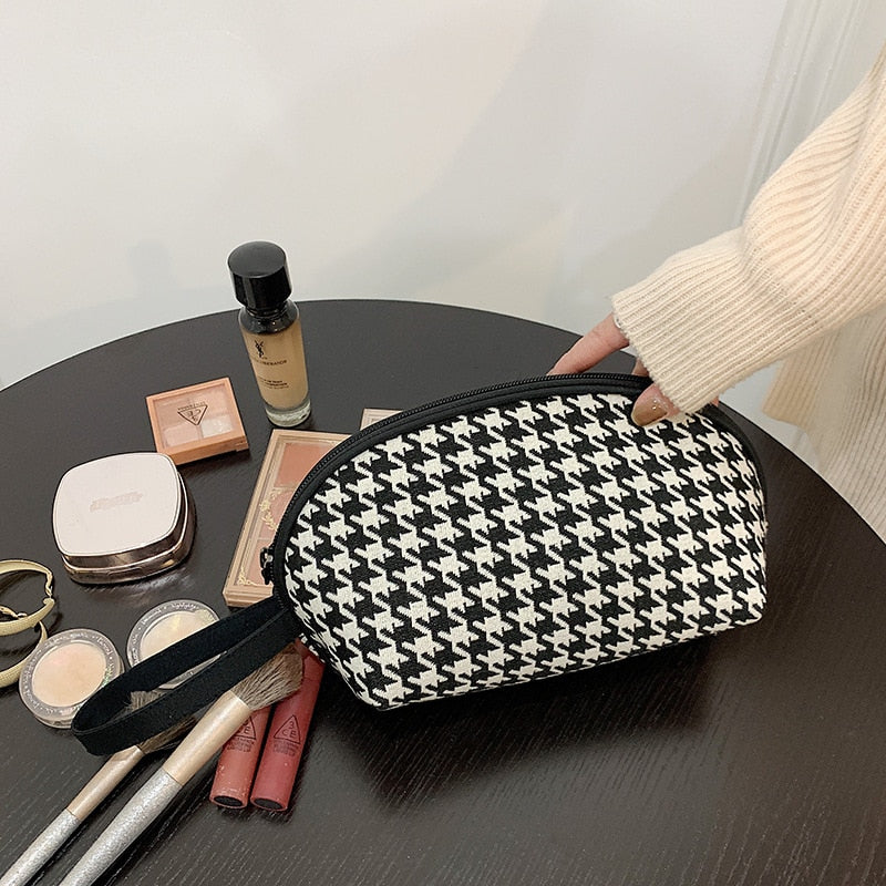 New Houndstooth Cosmetic Bag Female Classic Zipper Small Storage Bag Casual Portable Mini Makeup Canvas Bag