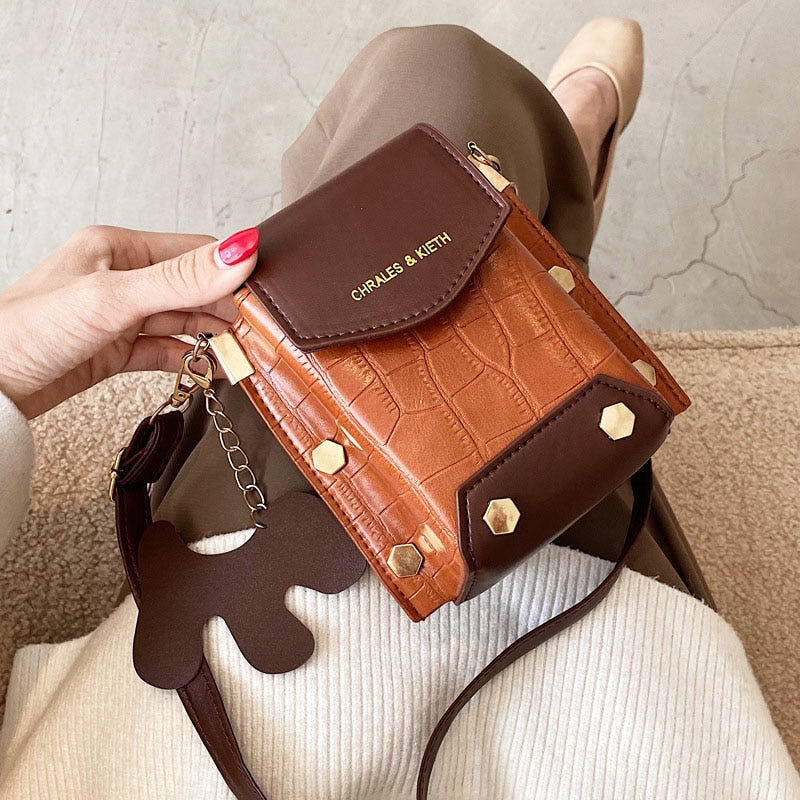 Mini Women Purse Handbag Vintage Shoulder Bag PU Leather Travel Phone Pouch Stone Pattern Women Crossbody Messenger Bags