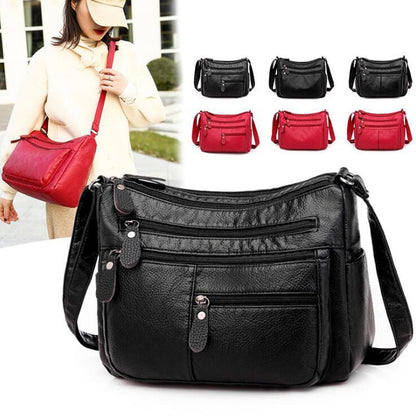 Women Washed Soft PU Leather Shoulder Bag Casual Crossbody Bags for Women Multi-pocket  Handbag Female Messenger Bags