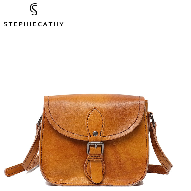 SC Vintage Genuine Leather Crossbody Handbags For Women Buckle Flap Saddle Bag Female Real Leather Casual Messenger Shoulder Bag