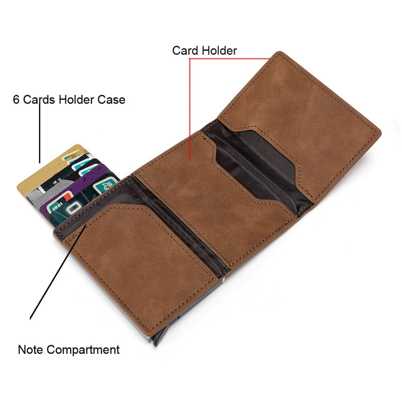 New Men&#39;s Leather Wallet  Rfid Anti-magnetic Short Credit Card Holder Wallet  With Organizer Coin Pocket &amp; Money Clips