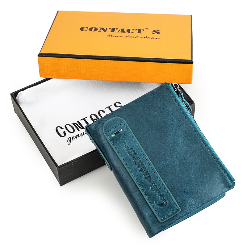 Contact&#39;s Genuine Leather Wallet Women Coin Pocket Double Zipper Card Holder Money Bags Fashion Ladies Small Purses Mini Wallet