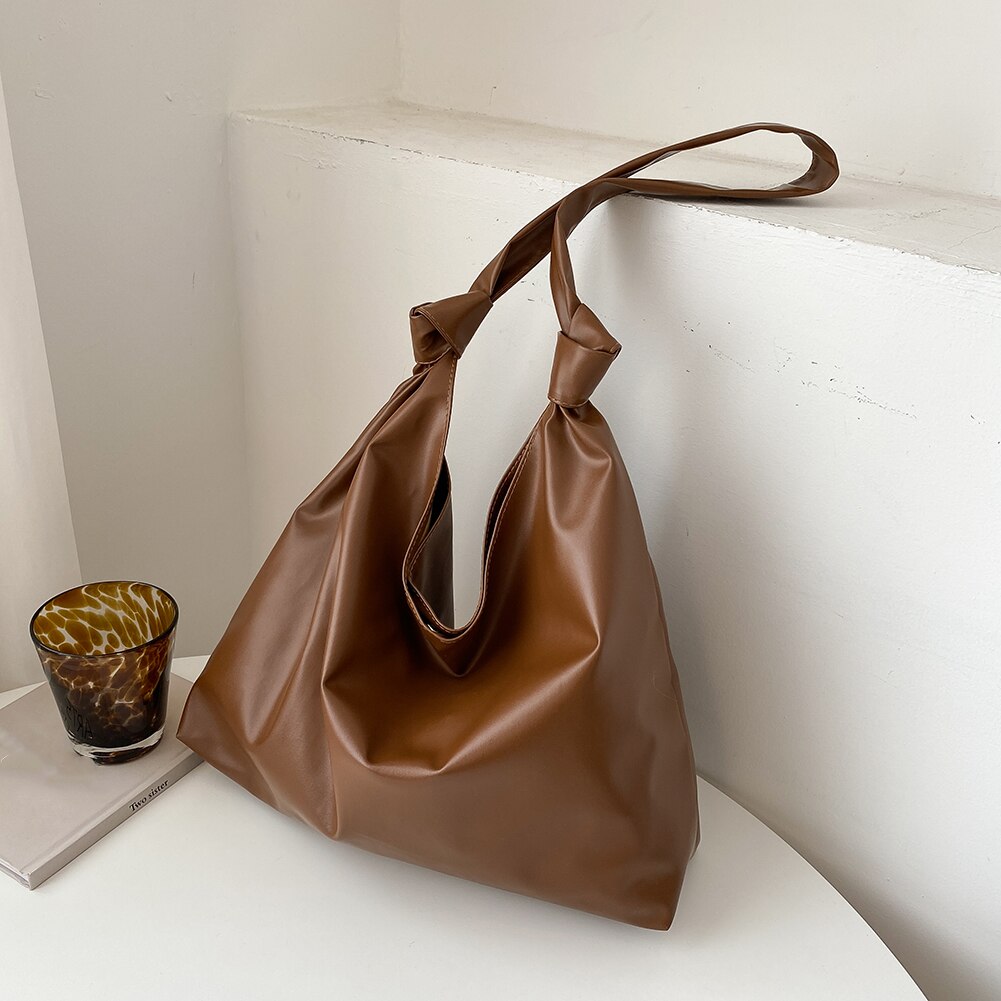 Women&#39;s Designer Soft PU Leather Shoulder Bag Solid Color Bucket Bag Female Large Capacity Tote Bags Beach Travel Shopper Bag