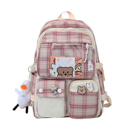 EST Plaid Transparent PVC Kawaii Contrast Color Girls College Leisure Kawaii Backpack Large Nylon School Backpack For Women Bags