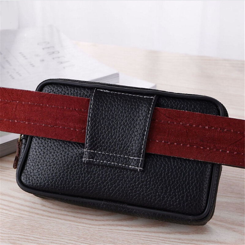 Mobile Phone Waist Bag For Men Testificate Belt Bag Leather Coin Purse Strap Pocket Cellphone Bag Clutch Bag Belt Waist Packs