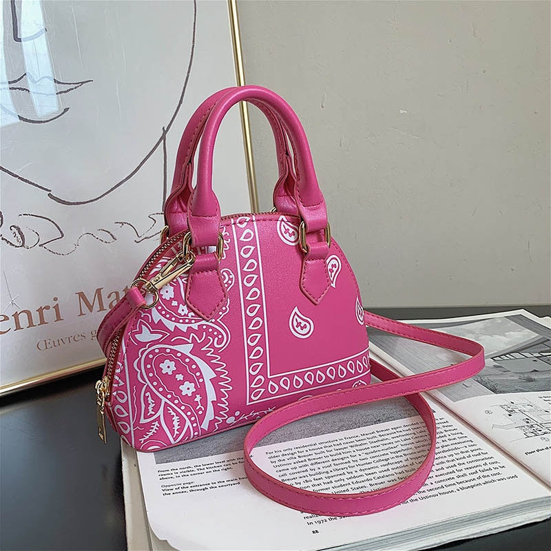 Fashion PU Leather Small Crossbody Shoulder Bag For Women Luxury Handbags Ladies Cashew Flower Fisherman&#39;s Hats and Handkerchief