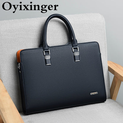 Oyixinger Men&#39;s Bag Fashion Leather Shoulder Bag For Man Business Briefcase For 14 15 inch Laptop Casual Large Capacity Handbag