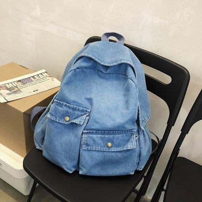 New  Women Denim Backpack Female Personality Travel College Style Casual School Bag