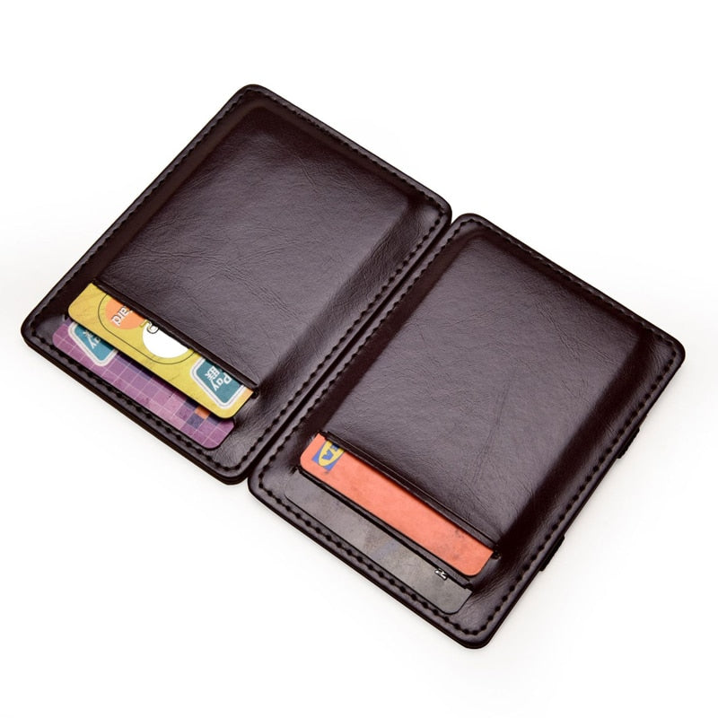 New Thin Vertical Men Magic Wallet Small PU Leather Elastic Ribbon Purse Mini Solid ID Card Holder Bank Credit Card Case For Man