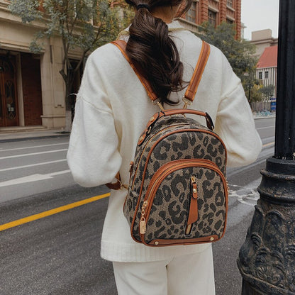 Fashion Leopard Women Backpack Ladies Travel Backpacks Small School Bags for Teenage Girls Designer multi-function Shoulder Bags