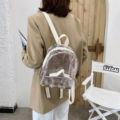 Transparent Backpacks Women Small Simple Solid Casual Street Ladies Shopping Designed Sequin Clear Bags Zipper OL Ulzzang Trendy