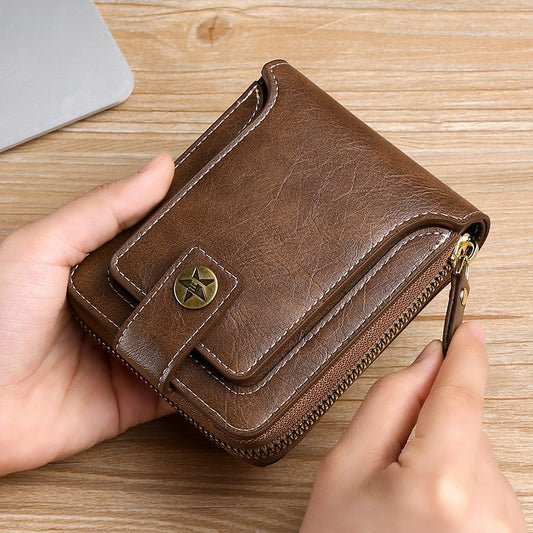 Vintage Small Men's Wallet Genuine Leather Short Purse Men Hasp Zipper Clutch Solid Porte Feuille Hommes Porte Monnaie Homme