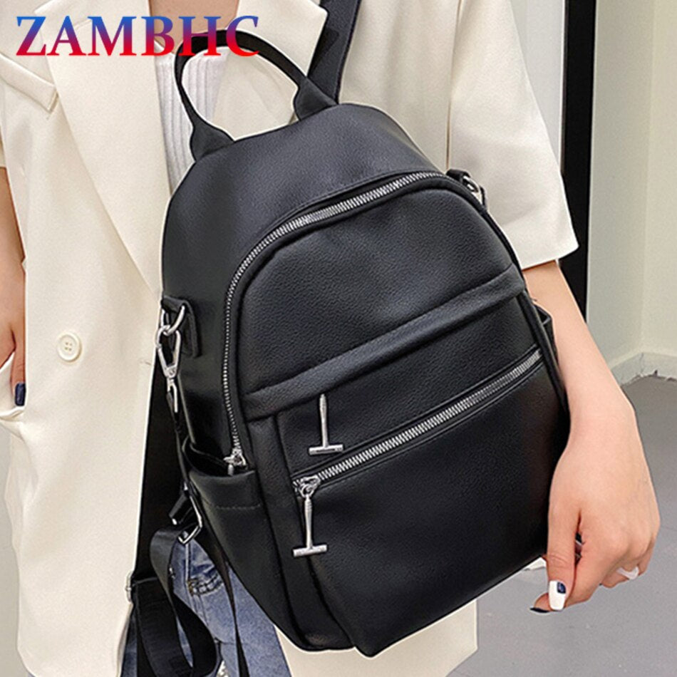 3 In 1 Large Capacity Women&#39;s Backpack Soft Leather Backpacks for School Teenagers Girls Casual Ladies Laptop Bag Travel Mochila