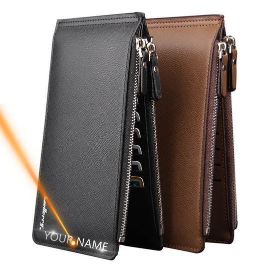 New Men Wallets Long Free Name Customized 16 Card Holders Male Purse High Quality Zipper PU Leather Wallet For Men