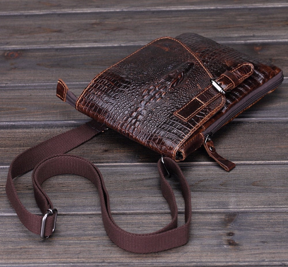 Norbinus Men Shoulder Bag Genuine Leather Crossbody Messenger Bags Crocodile Pattern Cowhide Handbag for Man Phone Pouch Purse
