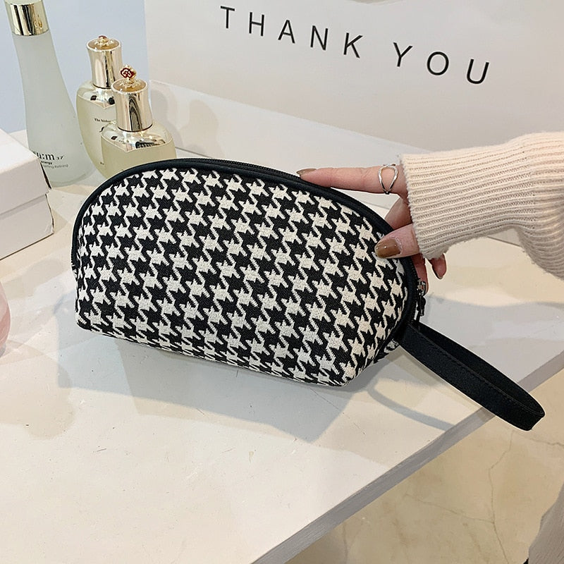 New Houndstooth Cosmetic Bag Female Classic Zipper Small Storage Bag Casual Portable Mini Makeup Canvas Bag