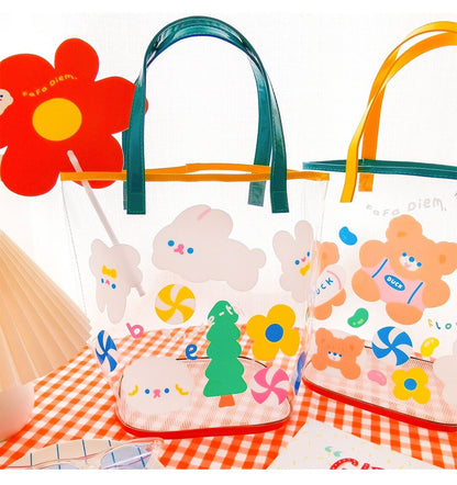 Transparent Handbag Waterproof Clear Beach Bag Girls Travel Storage Bag Women Daily Wash Bags Cute Rabbit Shoulder School Bags