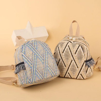 3 In 1 Anti Theft Women Straw Small Backpack Handmade Rattan Tassel Crossbody Girls Travel Bag Summer Beach Shoulder Bag