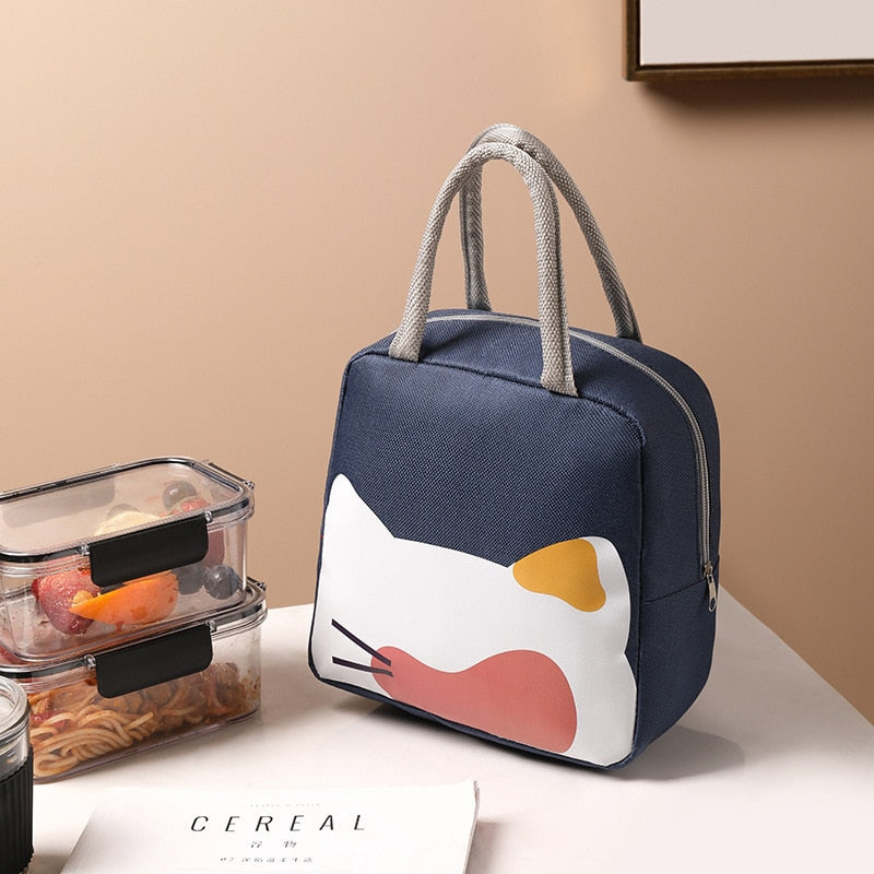 Cute Cartoon Lunch Bag Female Outside Insulated Portable Lunch Box Casual Mini Tote Bags Handbag