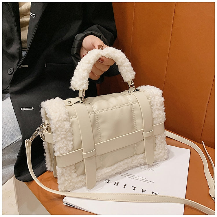 fashion lambswool quilted women handbags design brand shoulder bags luxury pu leather space padded crossbody messenger bag