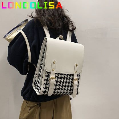 Korean Style Women's Backpack Fashion INS 3 Layers Houndstooth Back Pack Bags for Girls Luxury Lattice Female Shoulder Bag